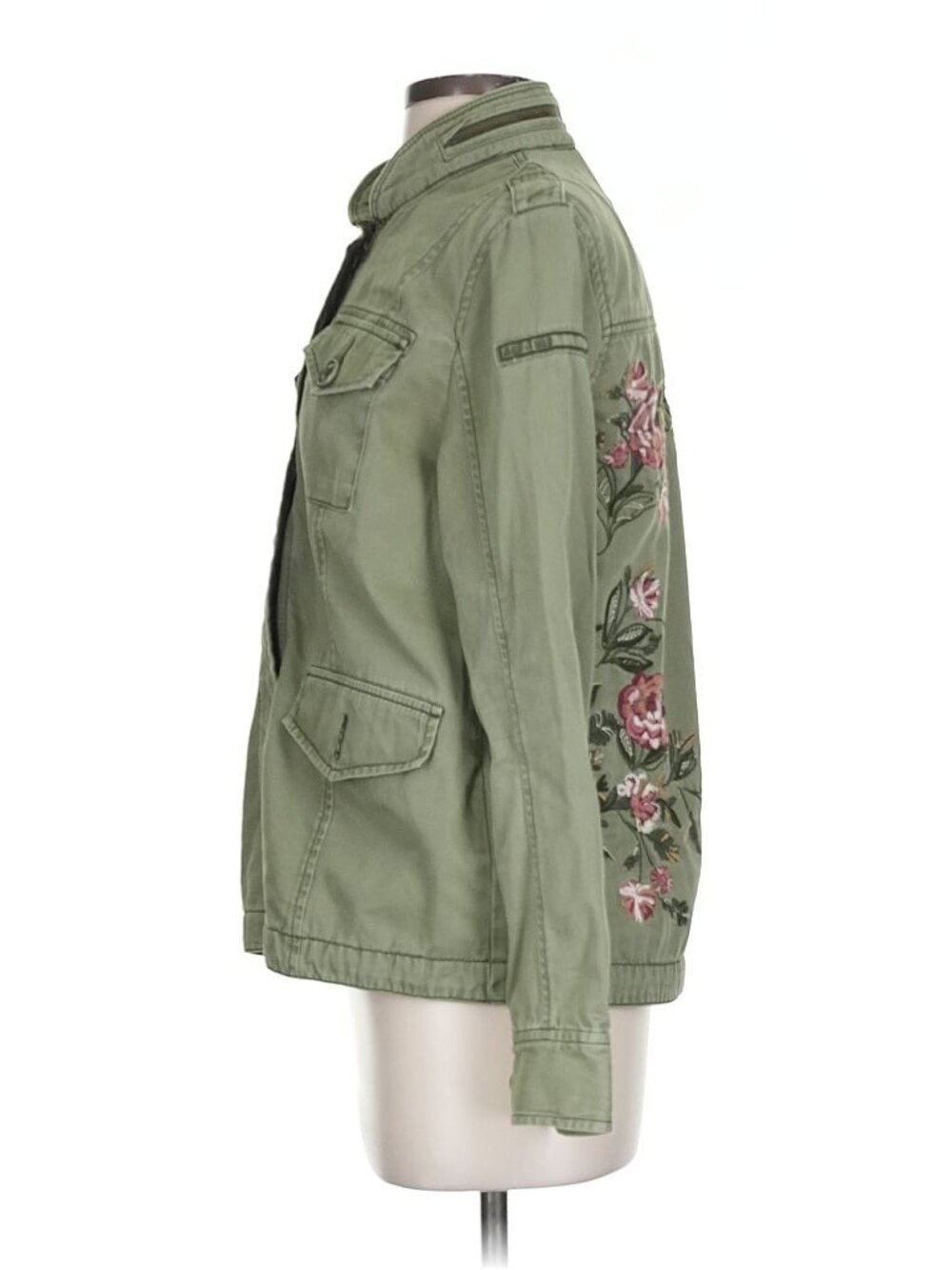 Abercrombie Green Floral Embroidered Utility Jacket | Military Boho Indie Sleaze - Picture 7 of 14